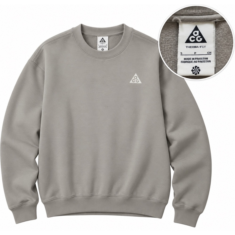 Nike ACG Therma-FIT Tuff Fleece Womens Small Crewneck Sweatshirt Grey pullover